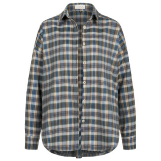 Сорочка синя з бежевим